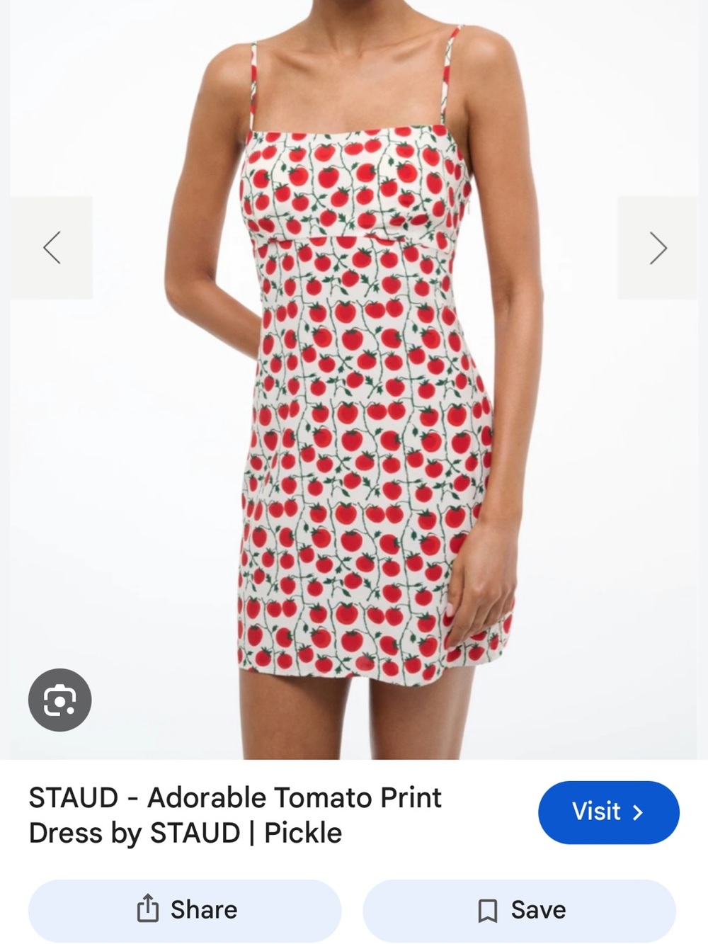 STAUD Tomato-Print Spaghetti Strap Mini Dress in White, Red & Green